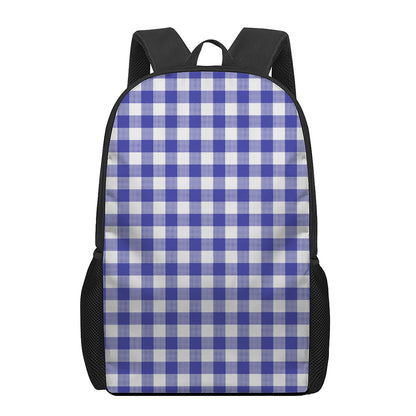 Indigo Blue And White Gingham Print 17 Inch Backpack
