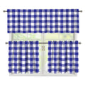 Indigo Blue And White Gingham Print 3 Piece Kitchen Curtains