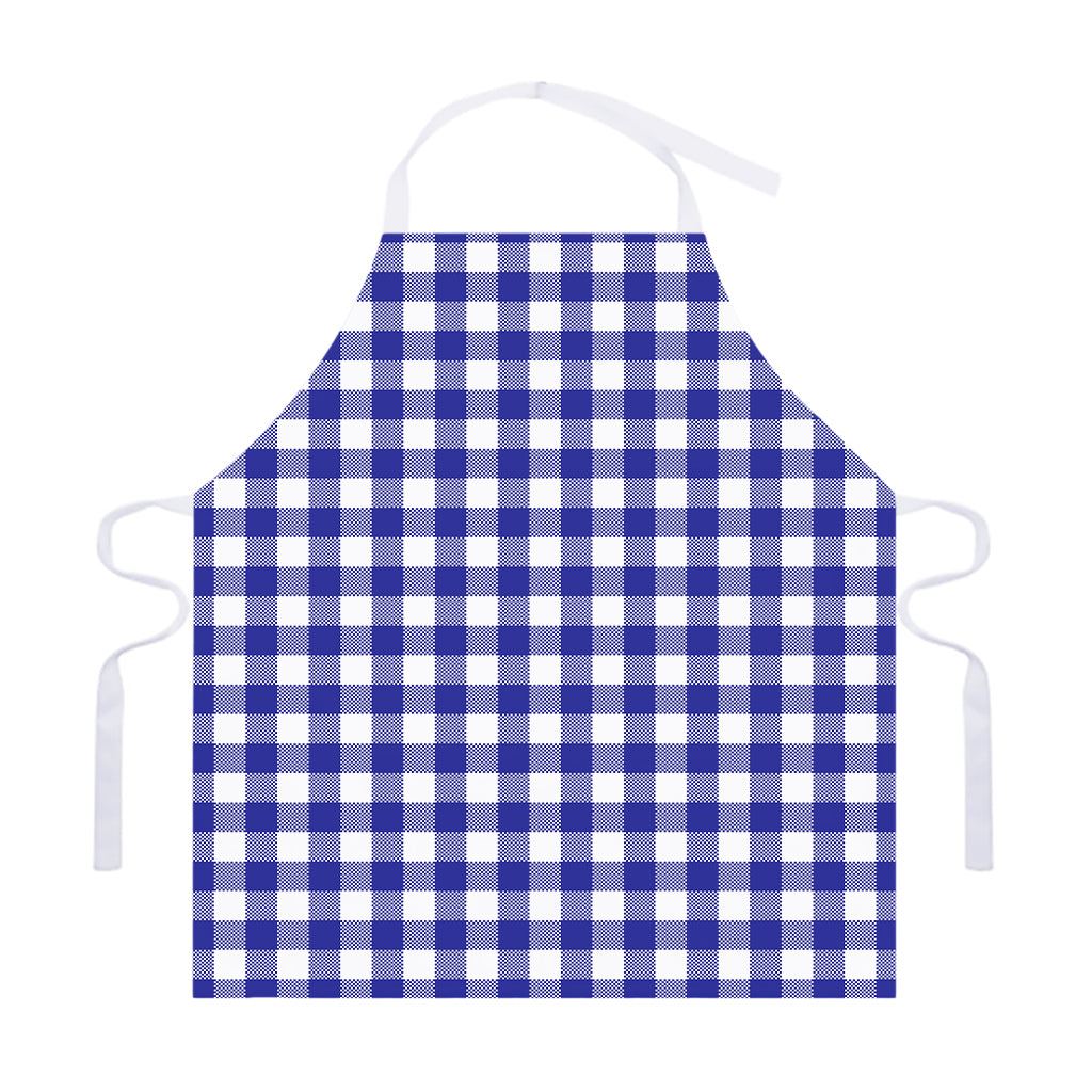 Indigo Blue And White Gingham Print Adjustable Apron