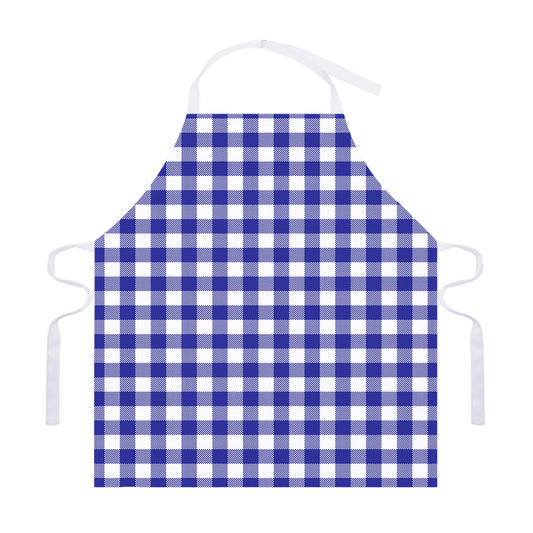 Indigo Blue And White Gingham Print Adjustable Apron