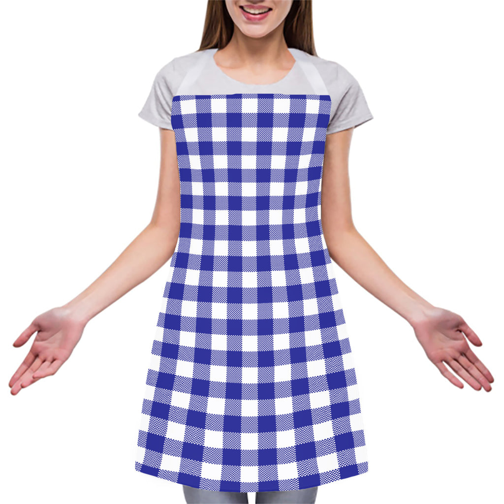 Indigo Blue And White Gingham Print Adjustable Apron