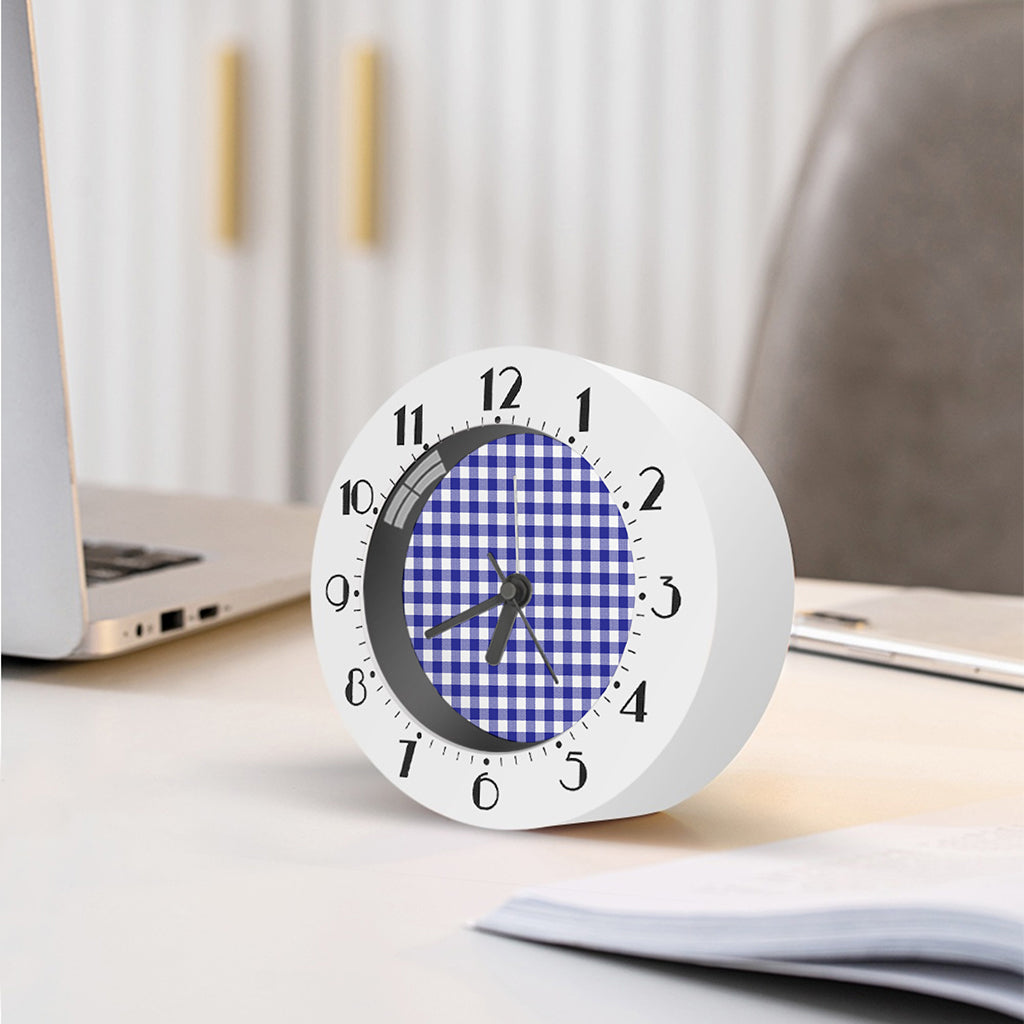 Indigo Blue And White Gingham Print Alarm Clock