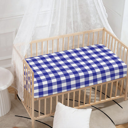 Indigo Blue And White Gingham Print Baby Crib Sheet