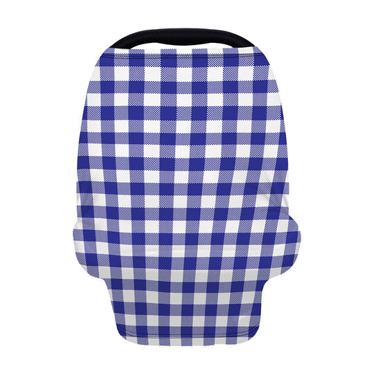 Indigo Blue And White Gingham Print Baby Seat Cover