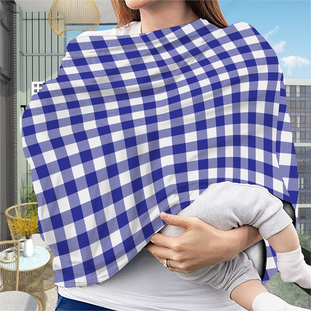 Indigo Blue And White Gingham Print Baby Seat Cover