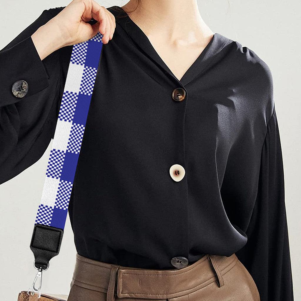 Indigo Blue And White Gingham Print Bag Strap