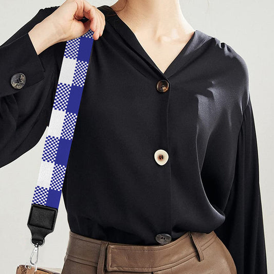 Indigo Blue And White Gingham Print Bag Strap