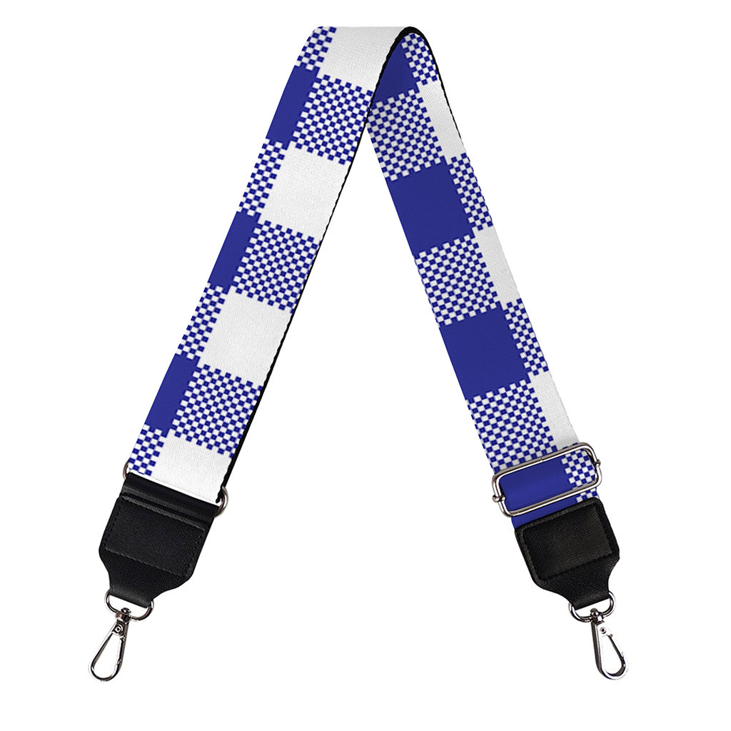 Indigo Blue And White Gingham Print Bag Strap