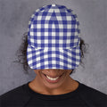 Indigo Blue And White Gingham Print Baseball Cap
