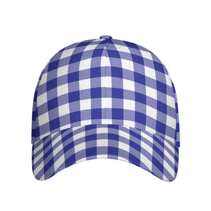 Indigo Blue And White Gingham Print Baseball Cap