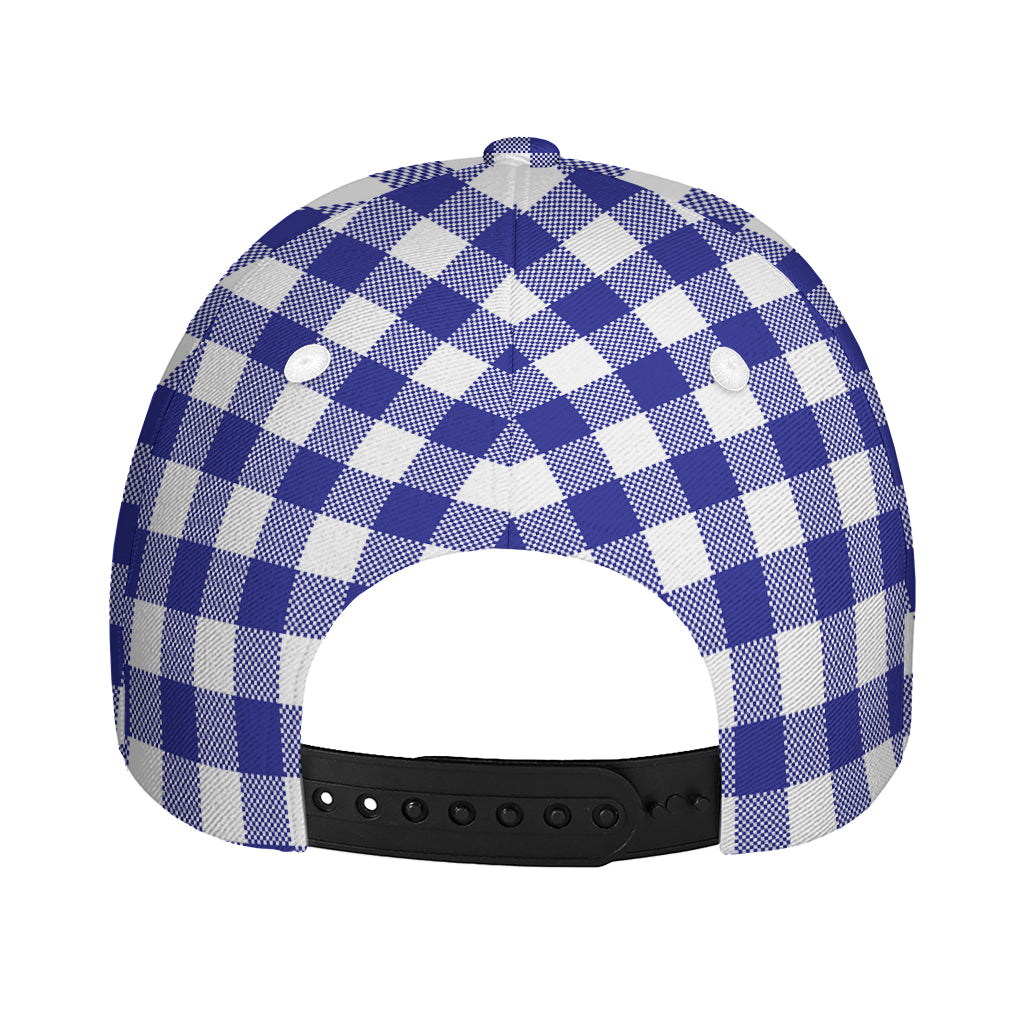 Indigo Blue And White Gingham Print Baseball Cap