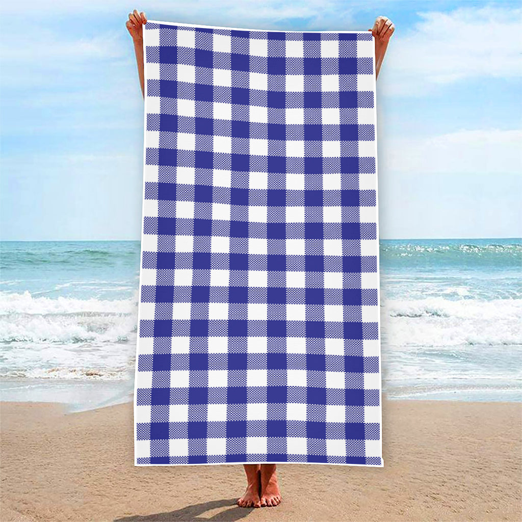 Indigo Blue And White Gingham Print Beach Towel