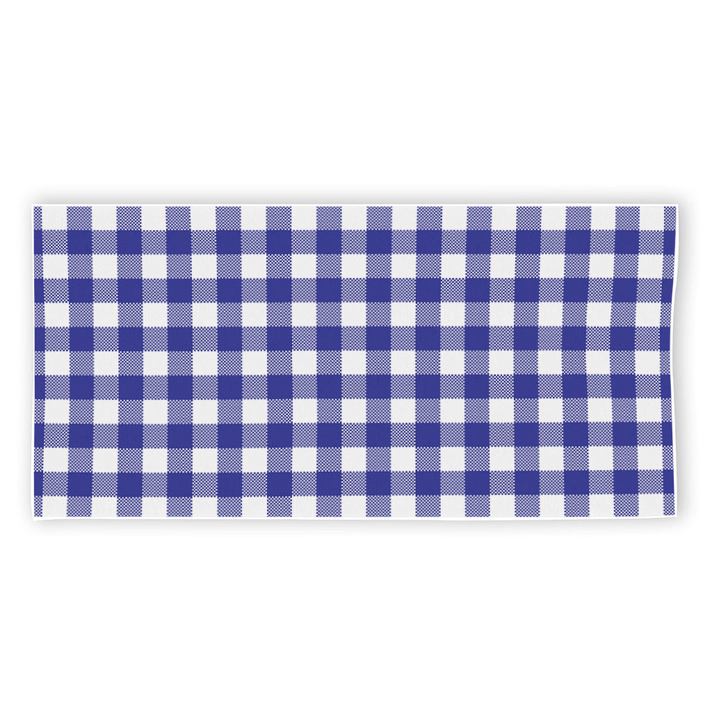 Indigo Blue And White Gingham Print Beach Towel