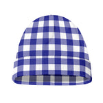 Indigo Blue And White Gingham Print Beanie