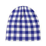 Indigo Blue And White Gingham Print Beanie