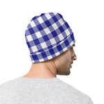 Indigo Blue And White Gingham Print Beanie