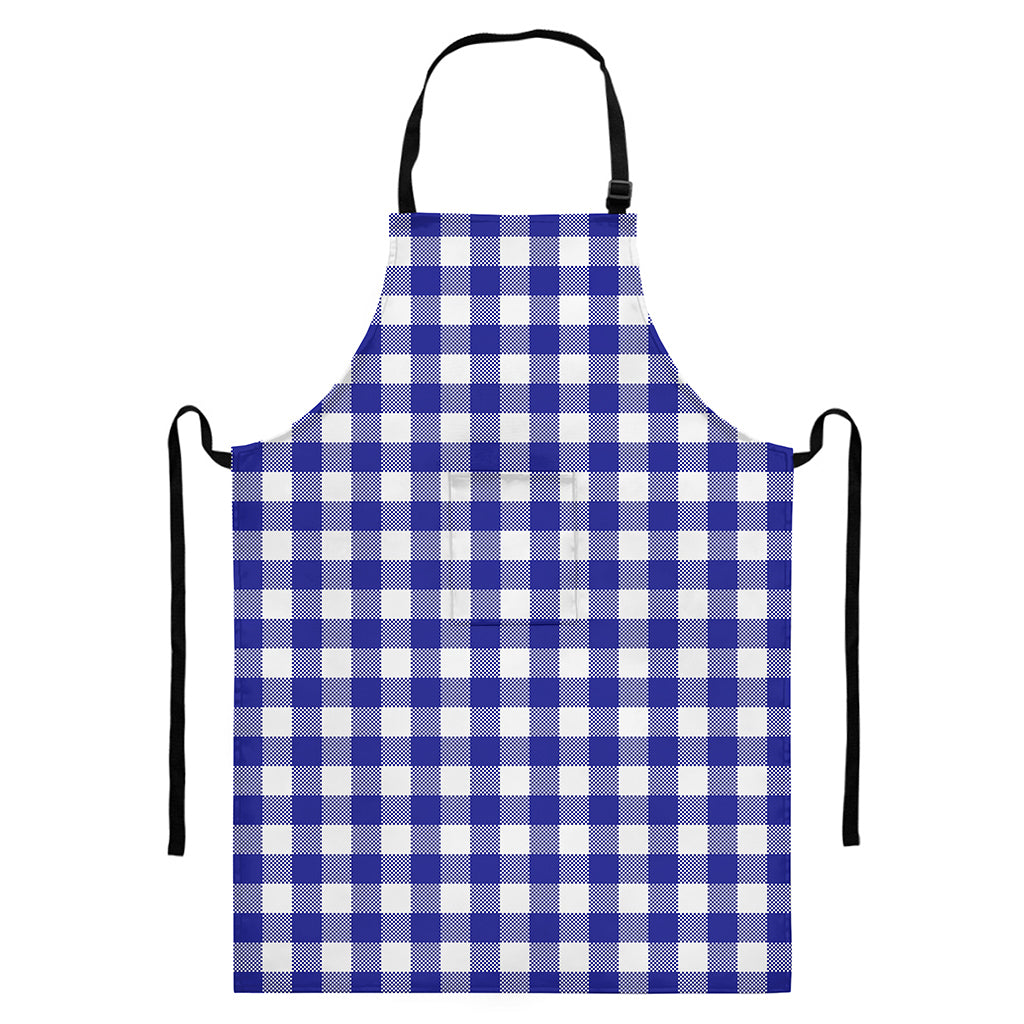 Indigo Blue And White Gingham Print Bib Apron With Pocket