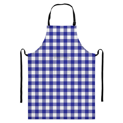 Indigo Blue And White Gingham Print Bib Apron With Pocket