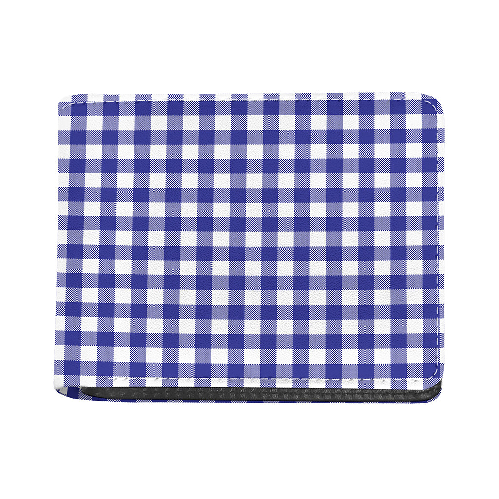 Indigo Blue And White Gingham Print Bifold Wallet