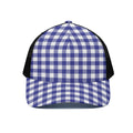 Indigo Blue And White Gingham Print Black Mesh Trucker Hat