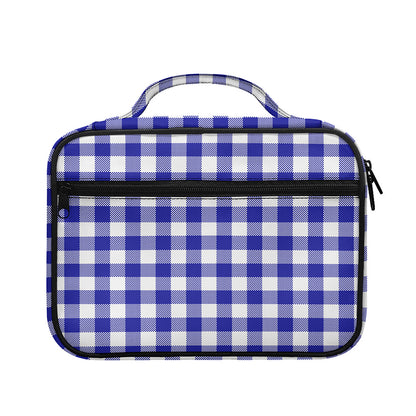 Indigo Blue And White Gingham Print Briefcase Bible Bag