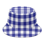 Indigo Blue And White Gingham Print Bucket Hat