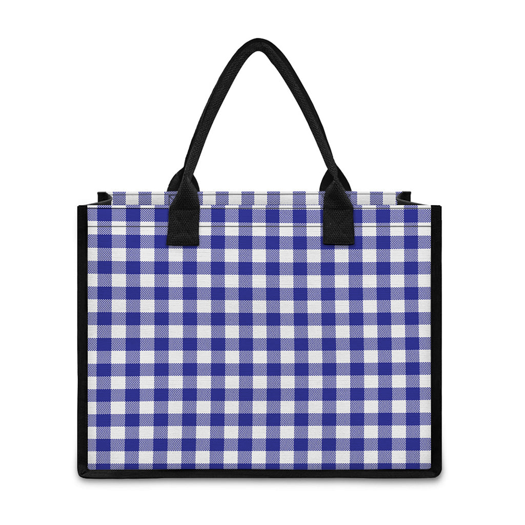 Indigo Blue And White Gingham Print Canvas Tote Bag