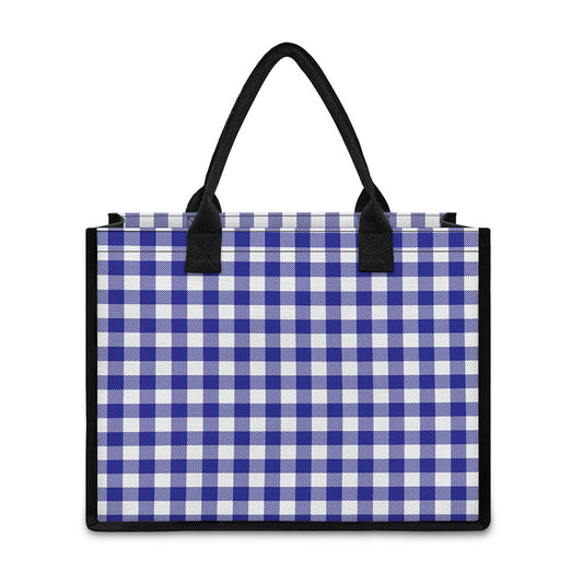 Indigo Blue And White Gingham Print Canvas Tote Bag