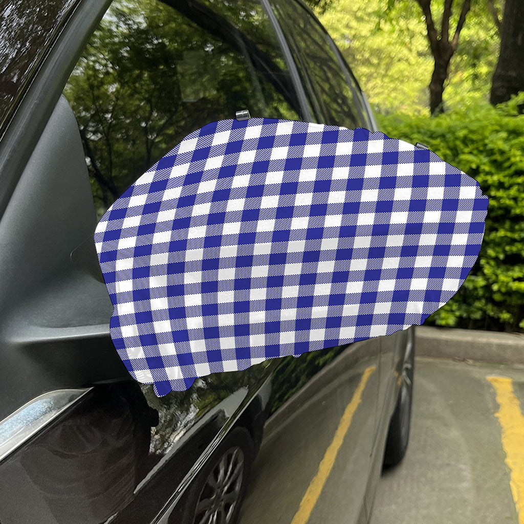 Indigo Blue And White Gingham Print Car Side Mirror Covers