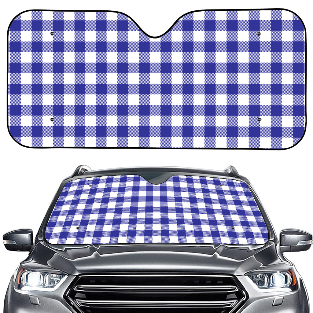Indigo Blue And White Gingham Print Car Windshield Sun Shade