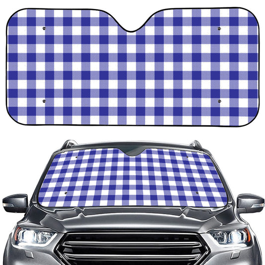 Indigo Blue And White Gingham Print Car Windshield Sun Shade