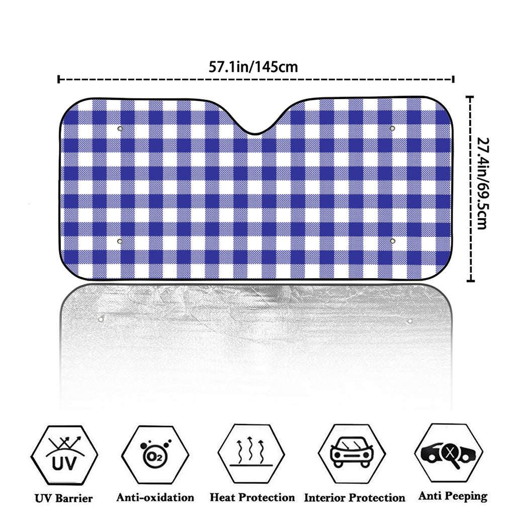 Indigo Blue And White Gingham Print Car Windshield Sun Shade