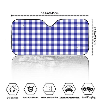Indigo Blue And White Gingham Print Car Windshield Sun Shade