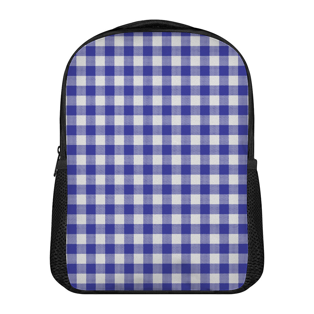 Indigo Blue And White Gingham Print Casual Backpack
