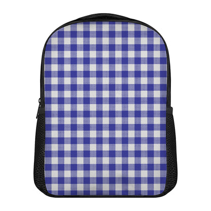Indigo Blue And White Gingham Print Casual Backpack