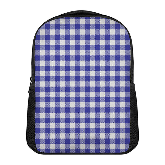 Indigo Blue And White Gingham Print Casual Backpack