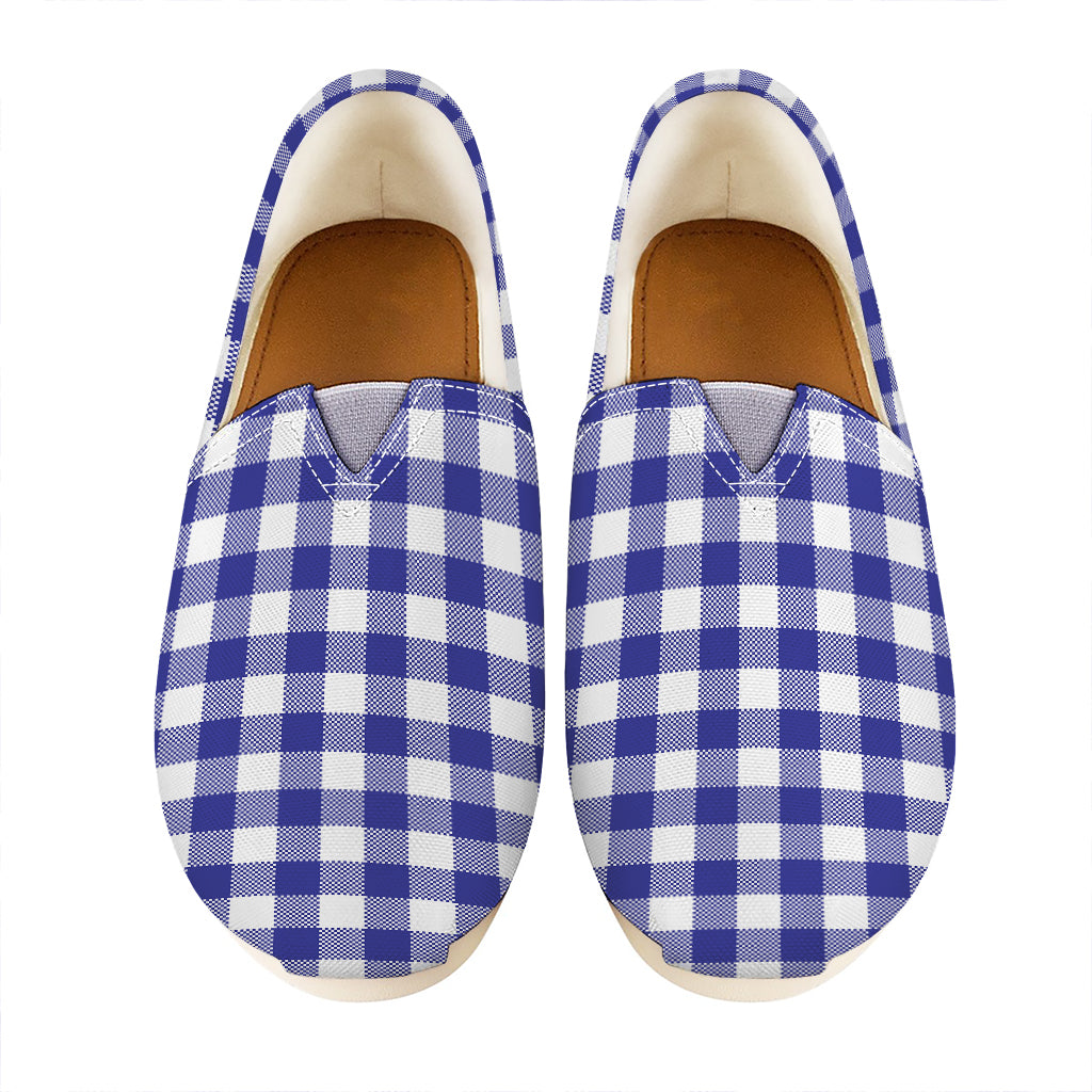 Indigo Blue And White Gingham Print Casual Shoes