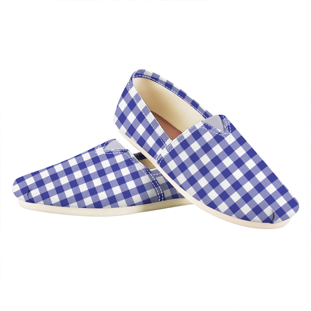 Indigo Blue And White Gingham Print Casual Shoes