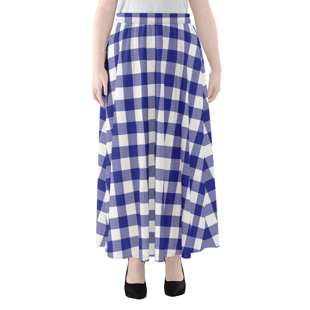 Indigo Blue And White Gingham Print Chiffon Maxi Skirt