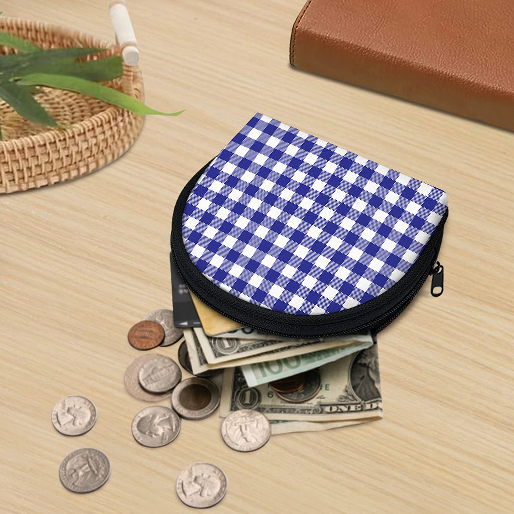 Indigo Blue And White Gingham Print Coin Purse