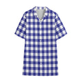 Indigo Blue And White Gingham Print Cotton Hawaiian Shirt