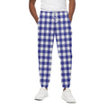 Indigo Blue And White Gingham Print Cotton Sweatpants