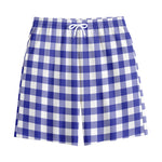Indigo Blue And White Gingham Print Cotton Shorts