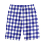 Indigo Blue And White Gingham Print Cotton Shorts