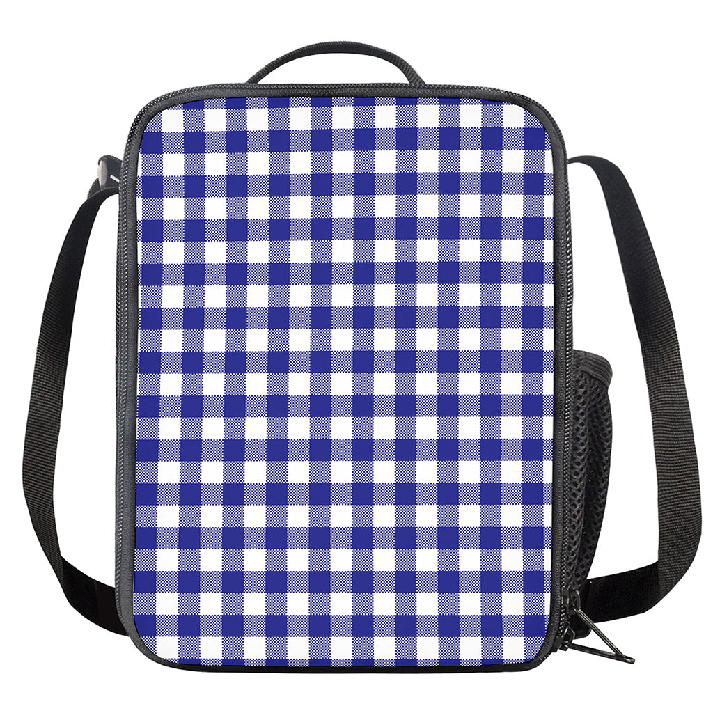 Indigo Blue And White Gingham Print Crossbody Lunch Bag