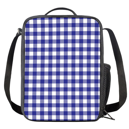 Indigo Blue And White Gingham Print Crossbody Lunch Bag