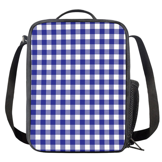 Indigo Blue And White Gingham Print Crossbody Lunch Bag