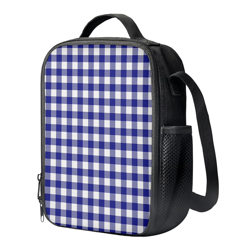Indigo Blue And White Gingham Print Crossbody Lunch Bag