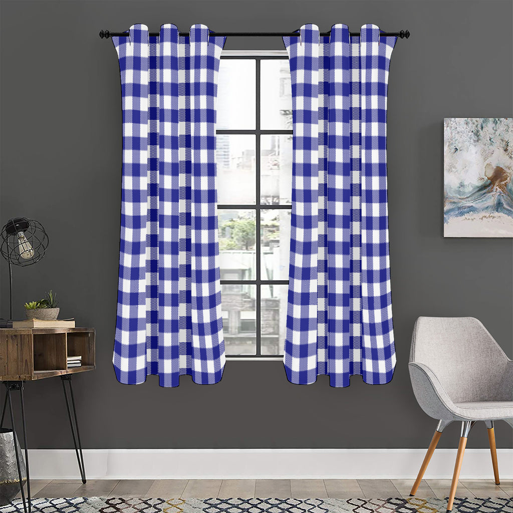 Indigo Blue And White Gingham Print Curtain