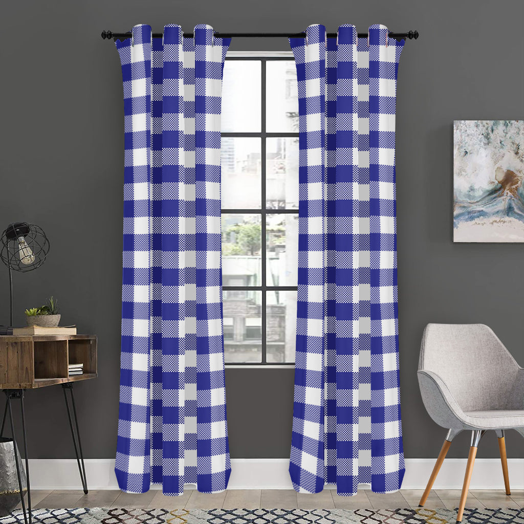 Indigo Blue And White Gingham Print Curtain